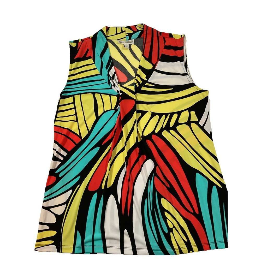 Dana Buchman Sleeveless Blouse Abstract Colors Banded-Neckline Sz Large H59